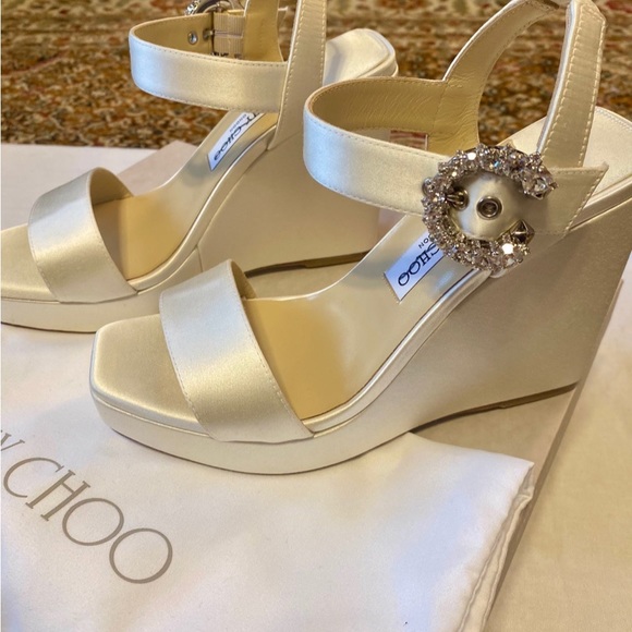 Jimmy Choo 
Mirabelle Satin Wedge Sandals - Picture 6 of 9